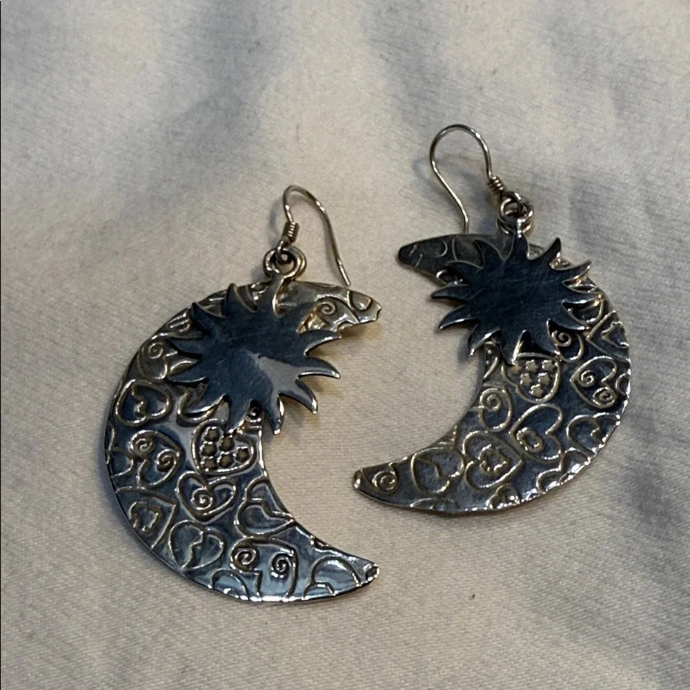 Sterling Silver Sun Moon Dangle Earrings